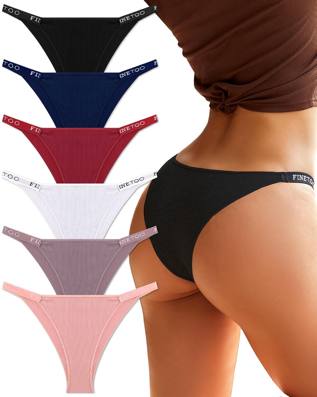 FINETOO Women's Cotton String Bikini Panties 6-Pack