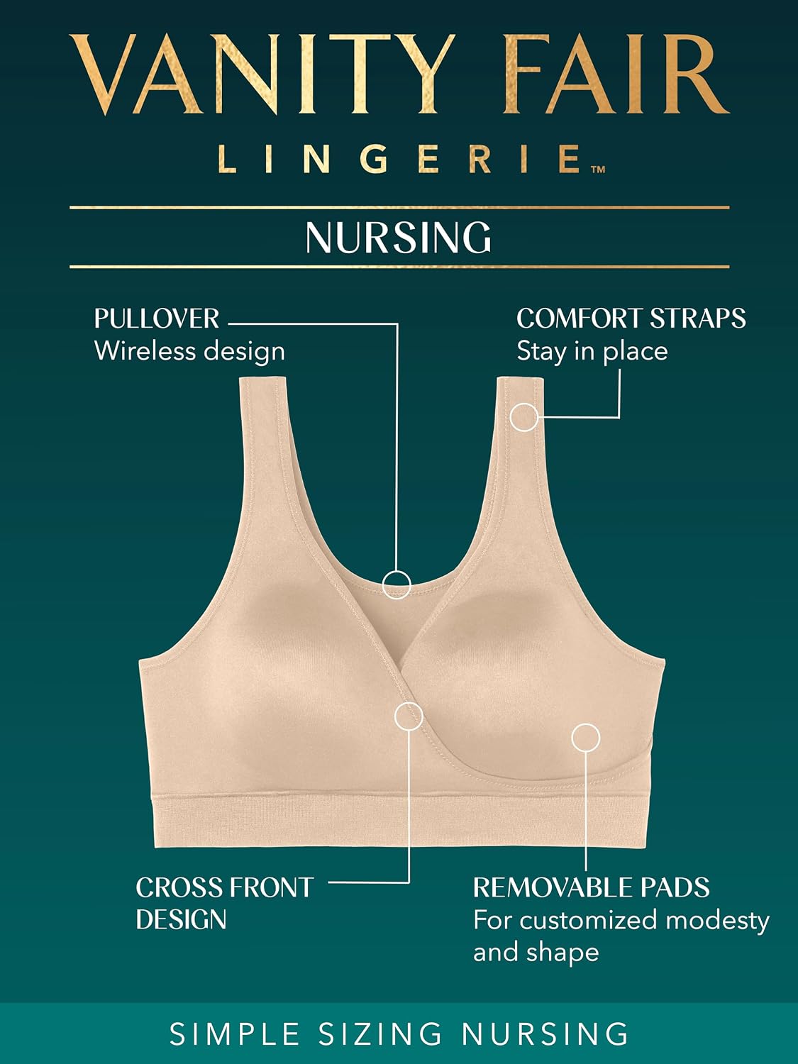 Vanity Fair wireless nursing pullover, side view of stretch cups