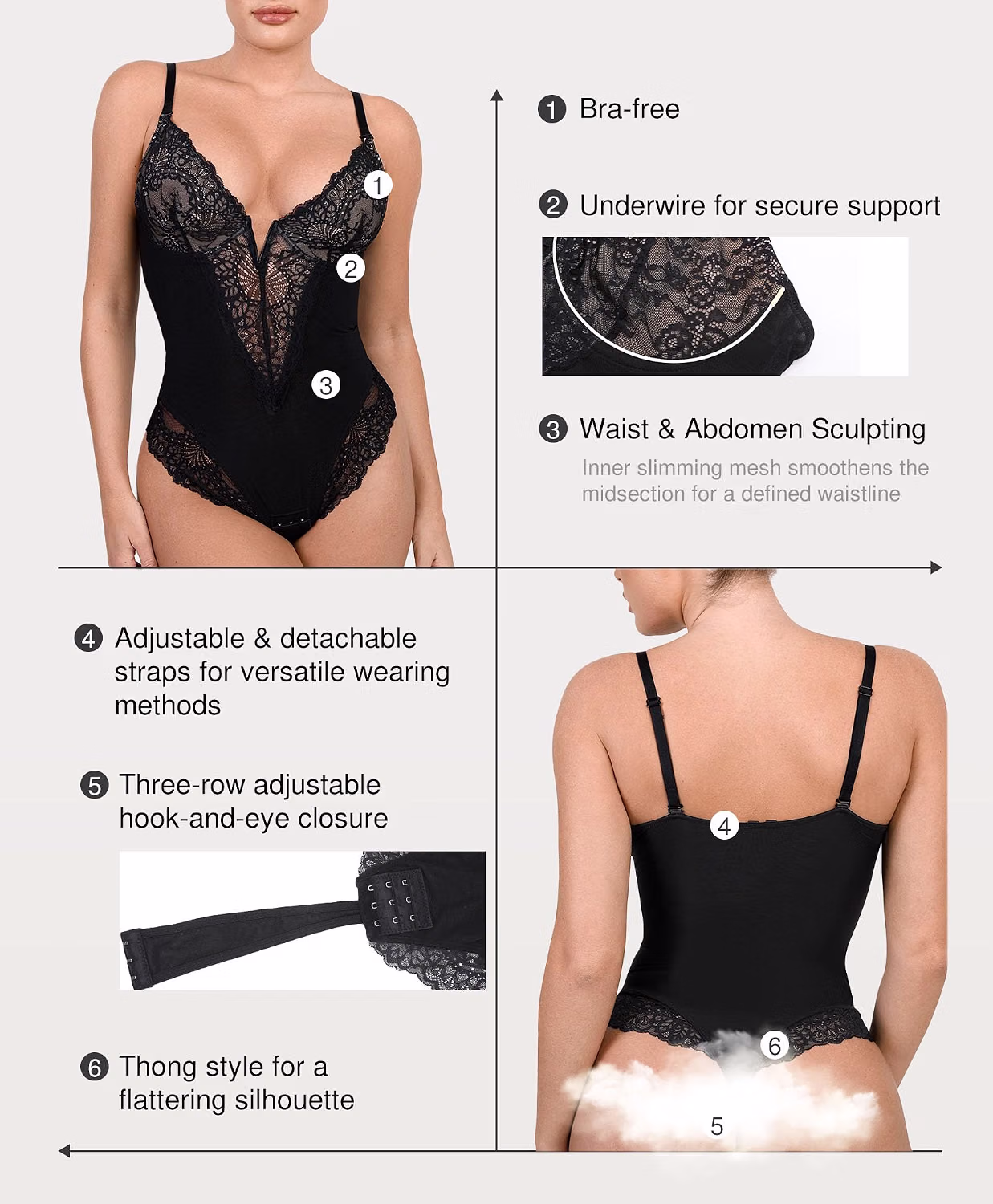 Popilush Tummy Control Lace Corset Bodysuit — image 3