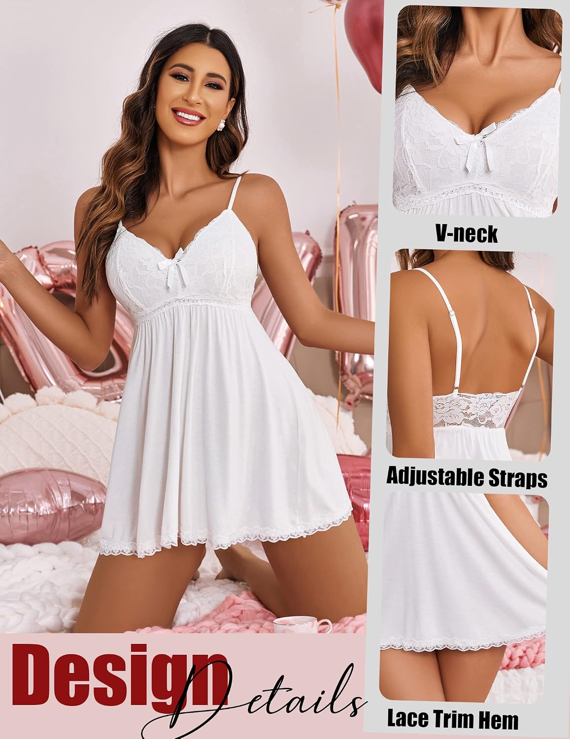 Avidlove Women's Lace V-Neck Modal Chemise Nightgown — image 2