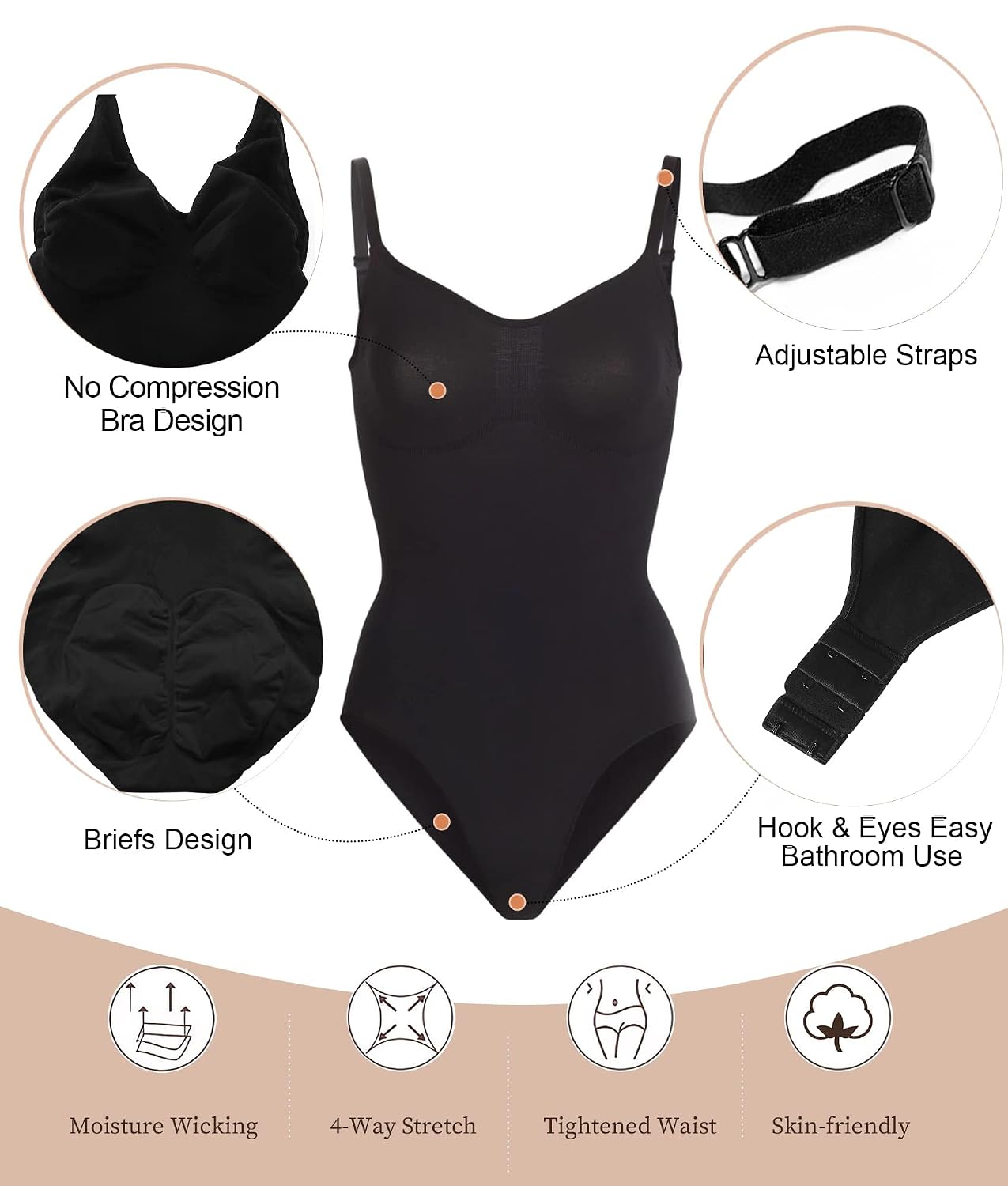 SHAPERX Women's Waist Snatching Seamless Bodysuit — image 4