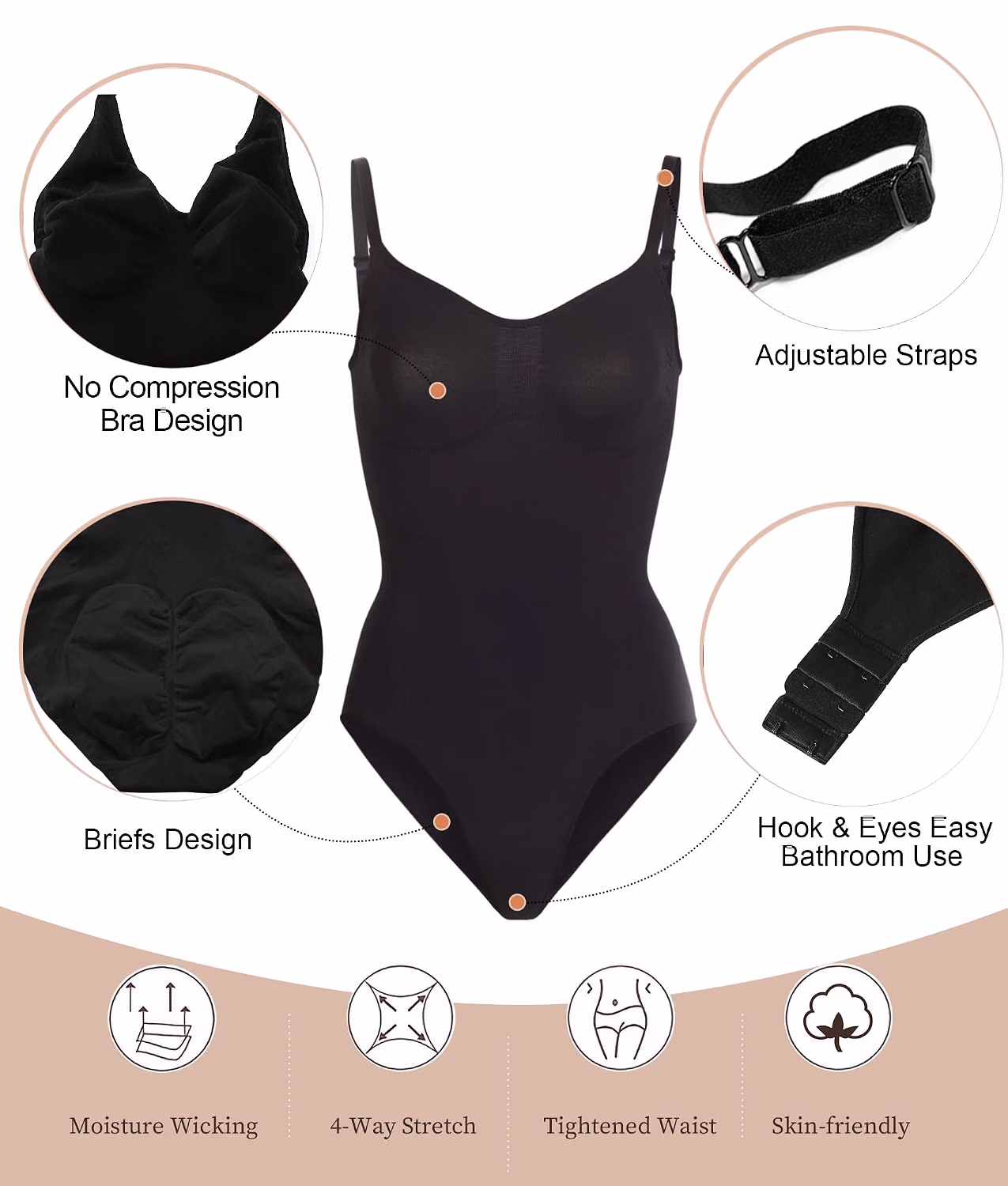 SHAPERX Seamless Tummy Control Bodysuit — image 4