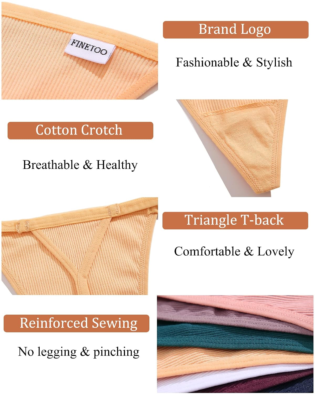 FINETOO Cotton 10 Pack Adjustable G String Thongs — image 5