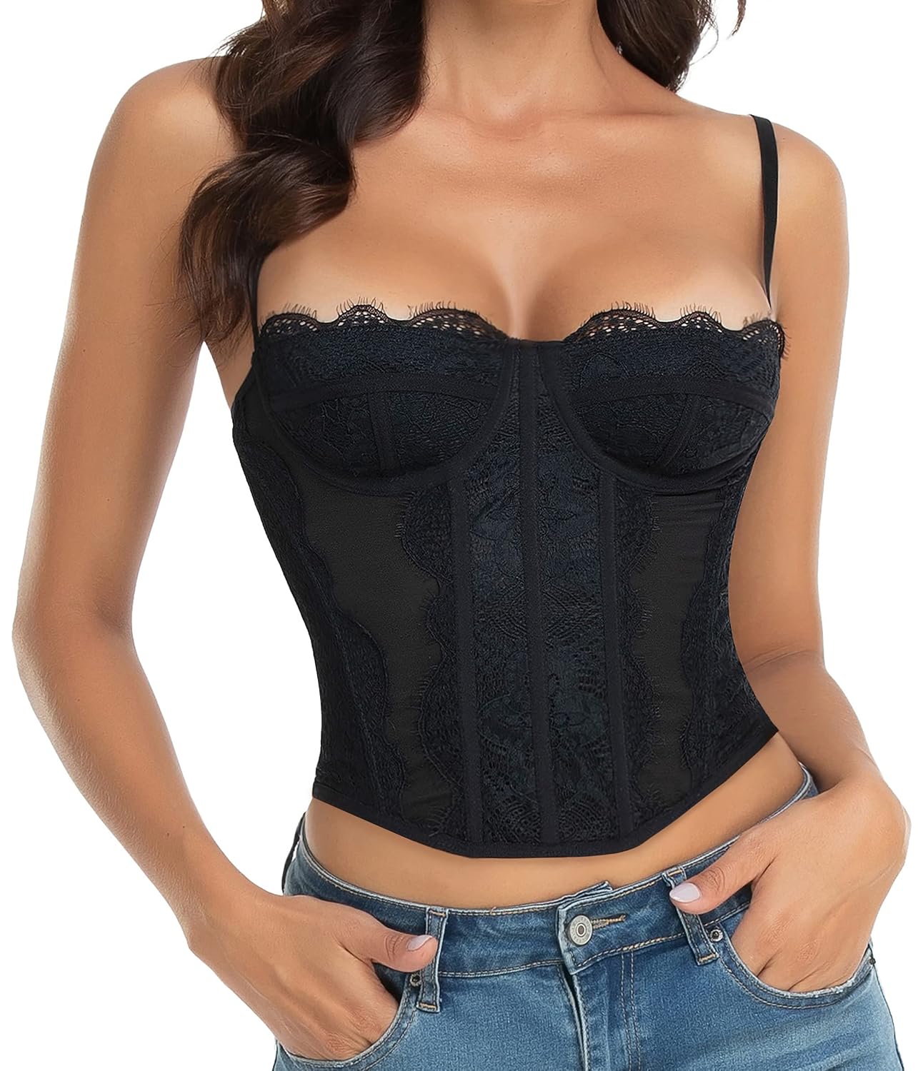 Raxnode Lace Corset Bustier Top with Buckle