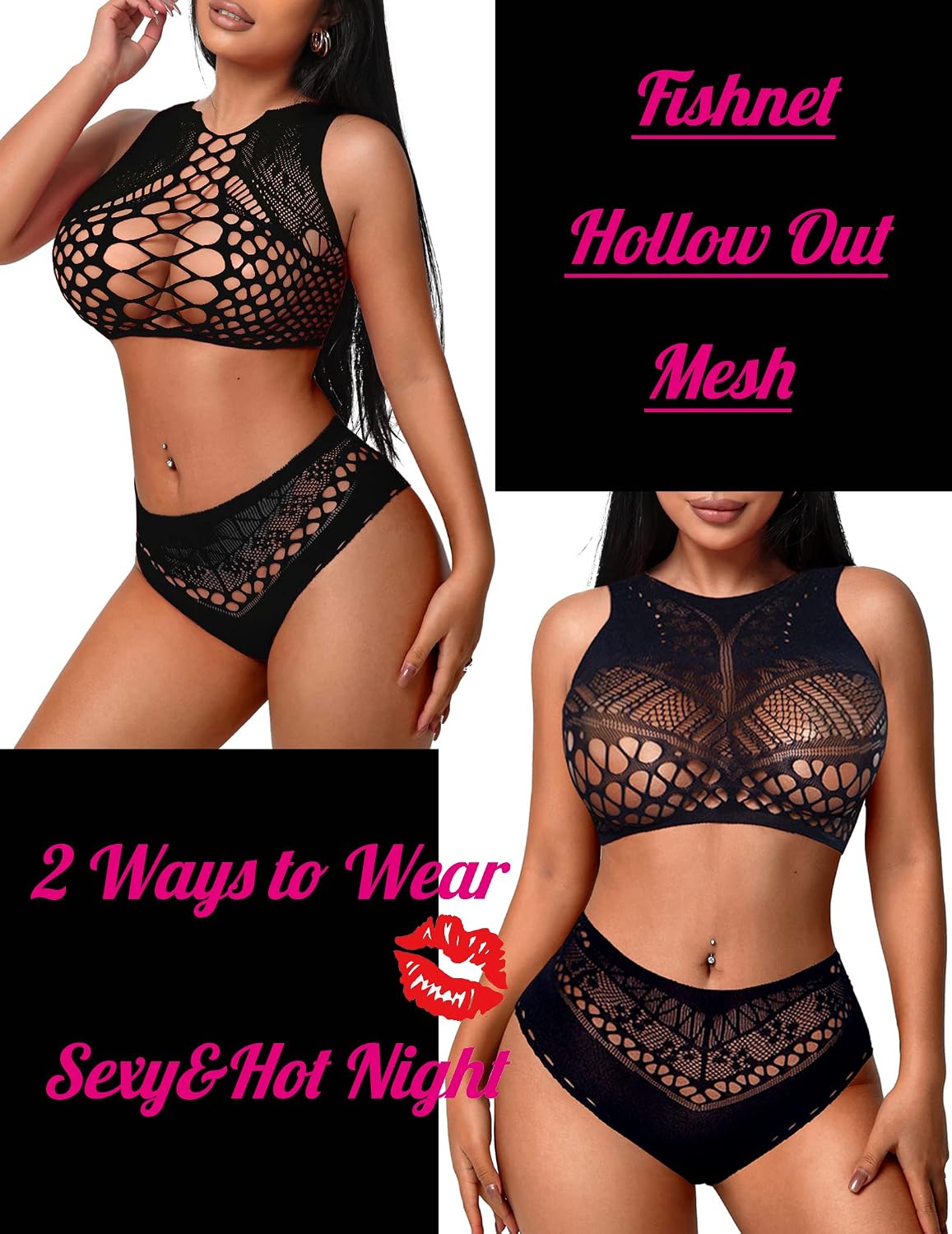 Avidlove Women's Fishnet Lingerie 2 Piece Set — image 3