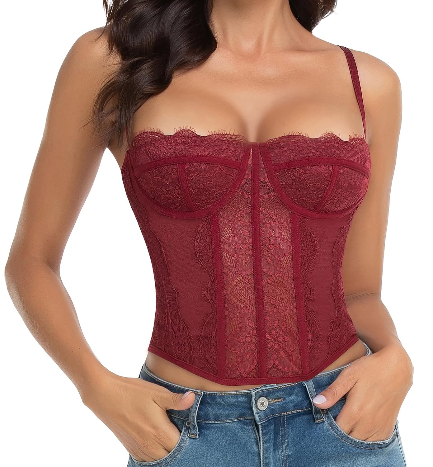 Raxnode Lace Bustier Corset Top with Buckle