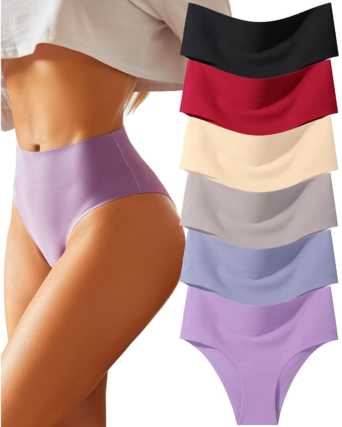 FINETOO High Waisted Seamless Panties 6 Pack