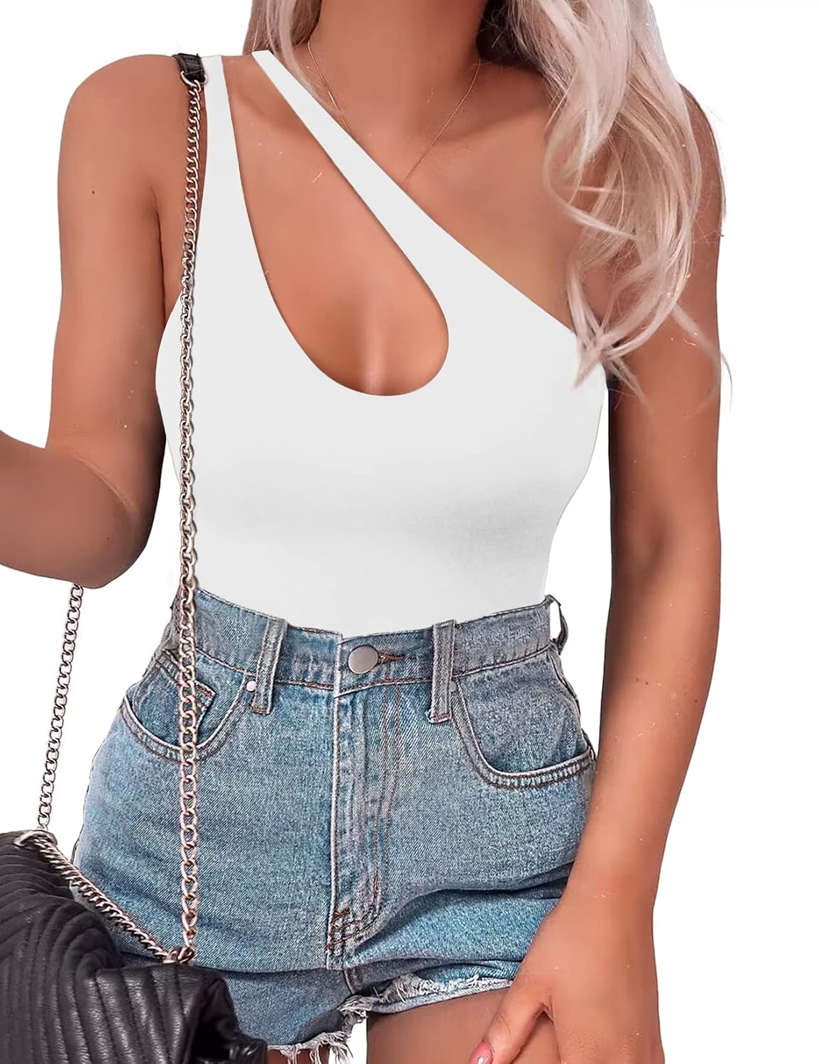 SAUNGKUAI One Shoulder Backless Thong Bodysuit