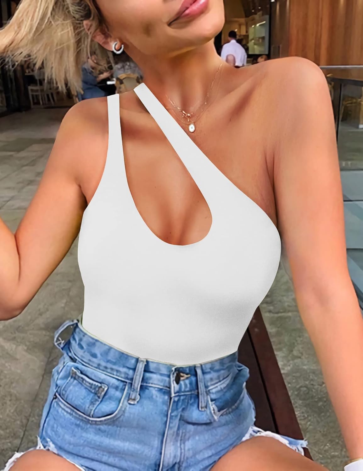SAUNGKUAI One Shoulder Backless Thong Bodysuit — image 7