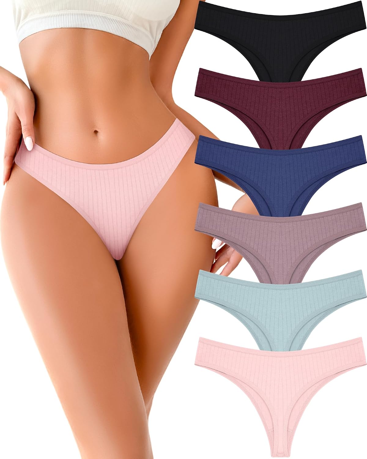 FINETOO Cotton Thongs for Women 6 Pack