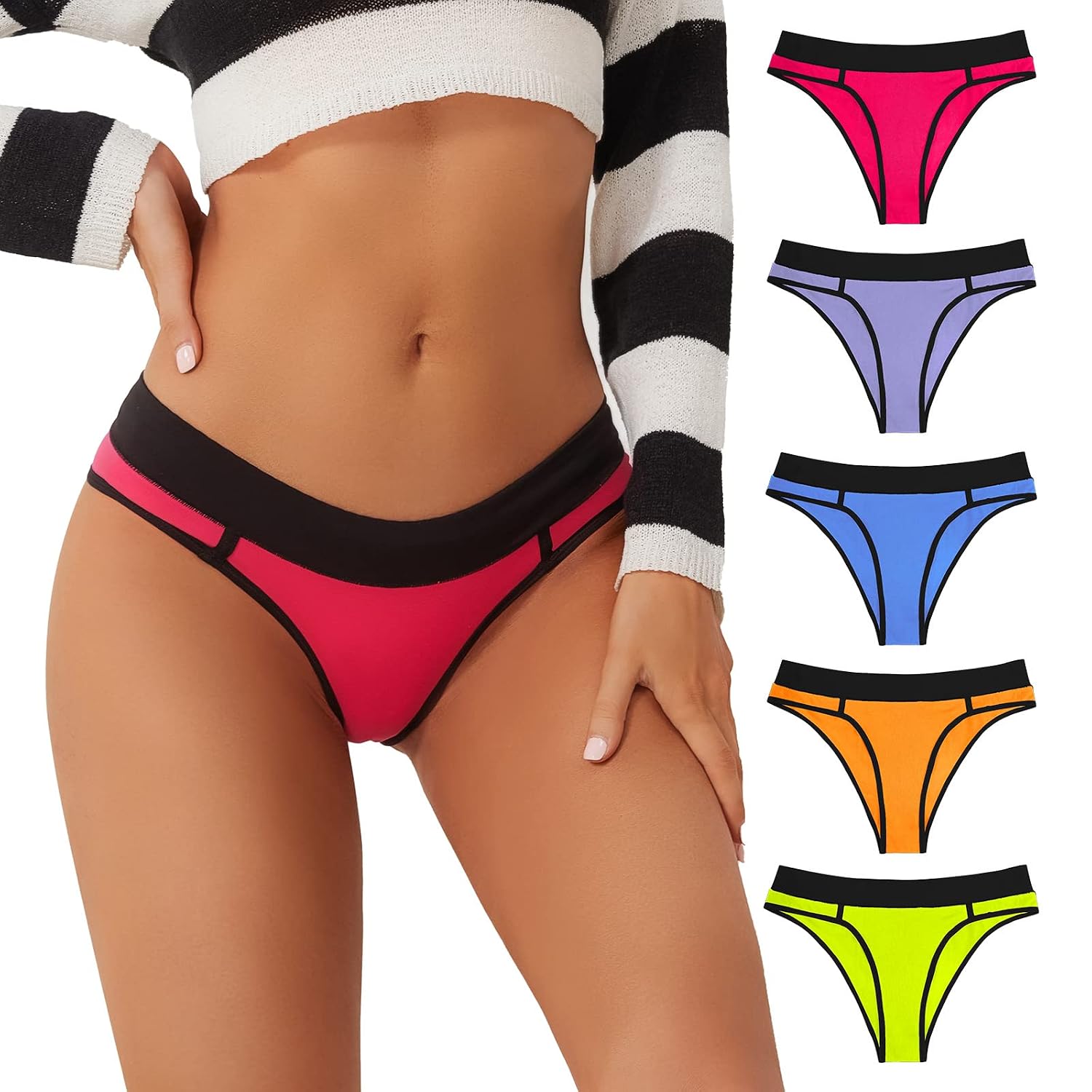 BAJAOEY Cotton Cheeky Bikini Panties 5-Pack