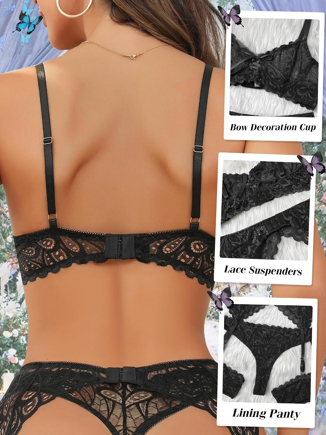 ssyyx 4-Piece Lace Lingerie Set with Stockings — image 2