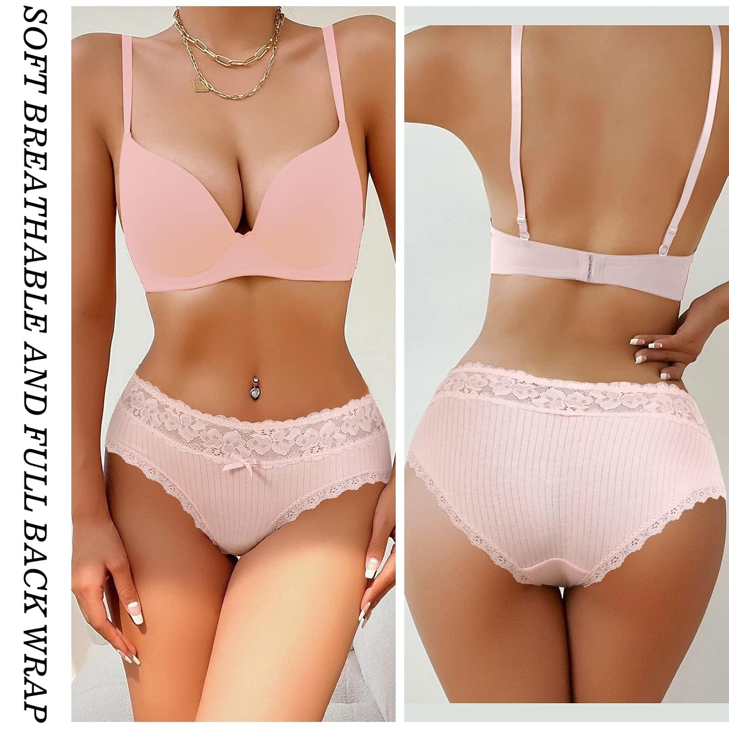 Aijolen Lace Trim Ribbed Cotton Panties — image 2