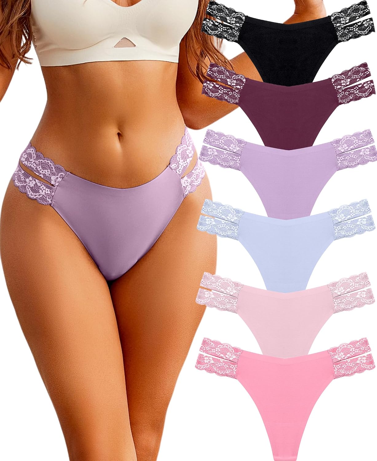 FINETOO Seamless Thongs for Women 6-Pack