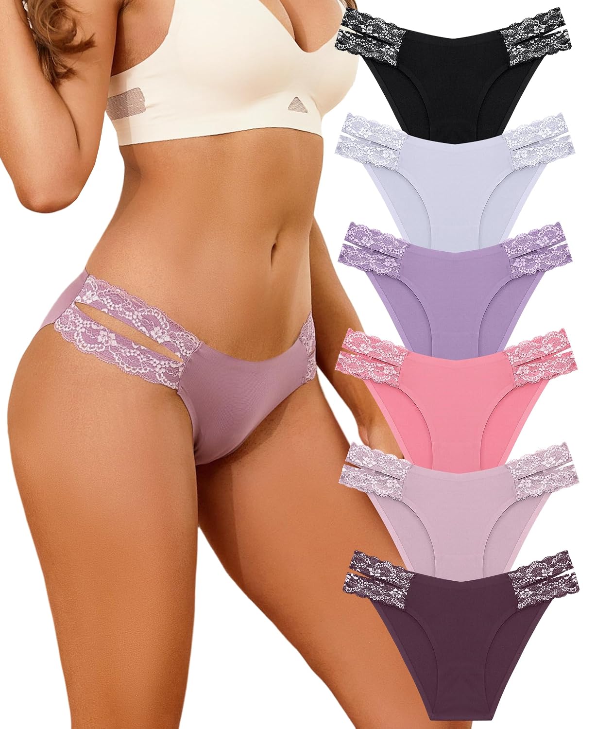 FINETOO Seamless Cheeky Bikini Panties 6-Pack