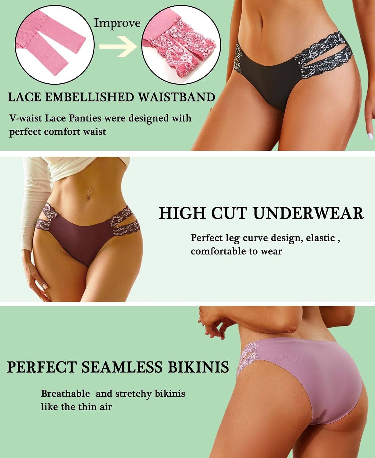 FINETOO Seamless Cheeky Bikini Panties 6-Pack — image 4