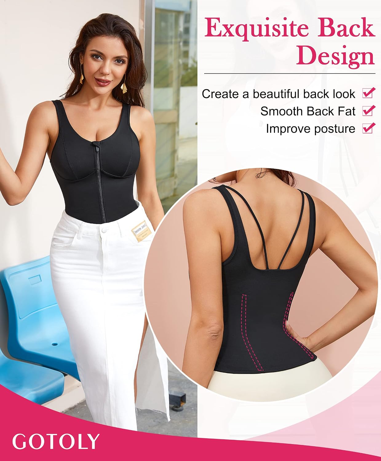 Gotoly Women's Compression Tank Top with Zipper — image 5
