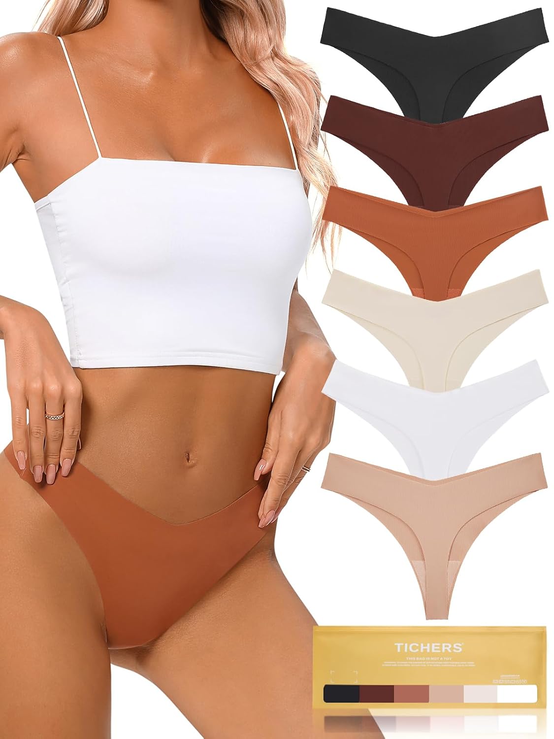 tichers Seamless No Show Thong 6 Pack