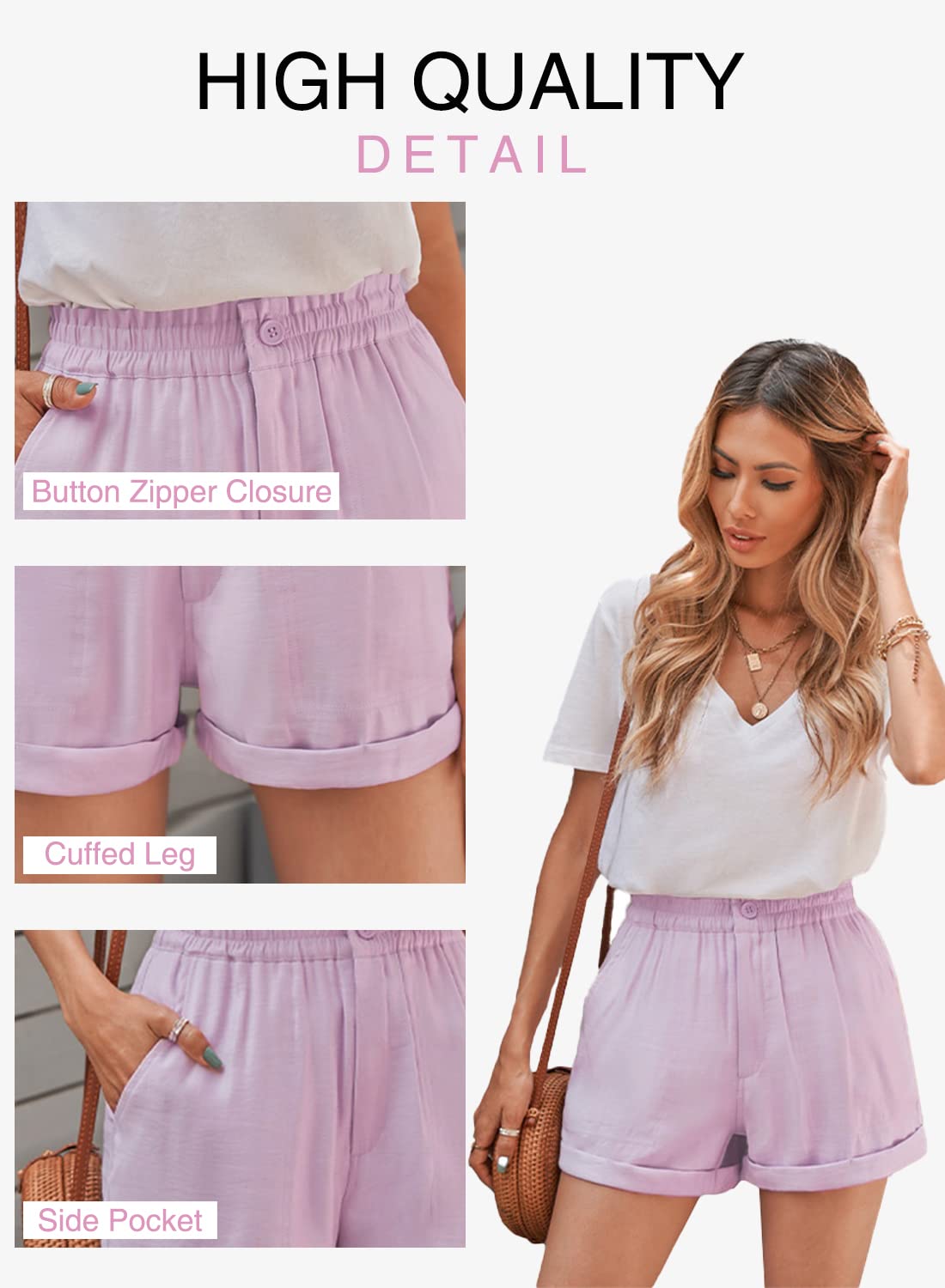 SESERAGI Women's Cotton High Waisted Shorts with Pockets — image 2