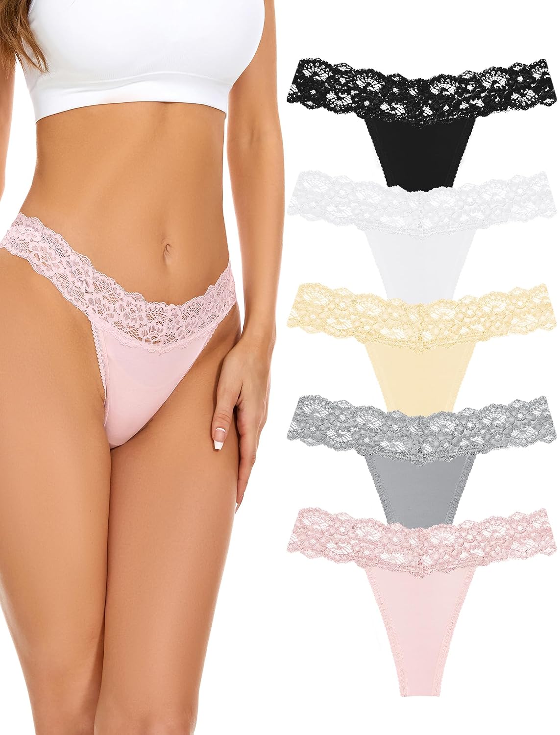voenxe Seamless Lace Thong 5-Pack