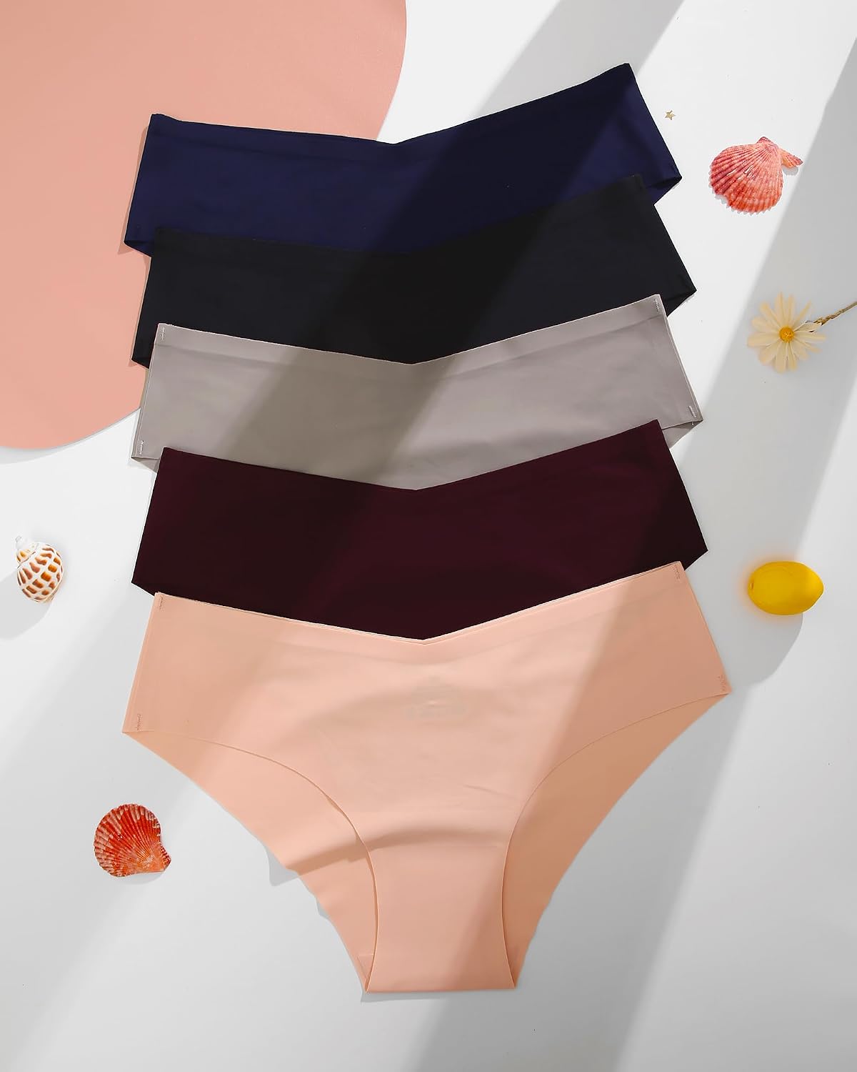 FINETOO Women's Seamless V-Cut Cheeky Bikini Panties 5-Pack — image 6