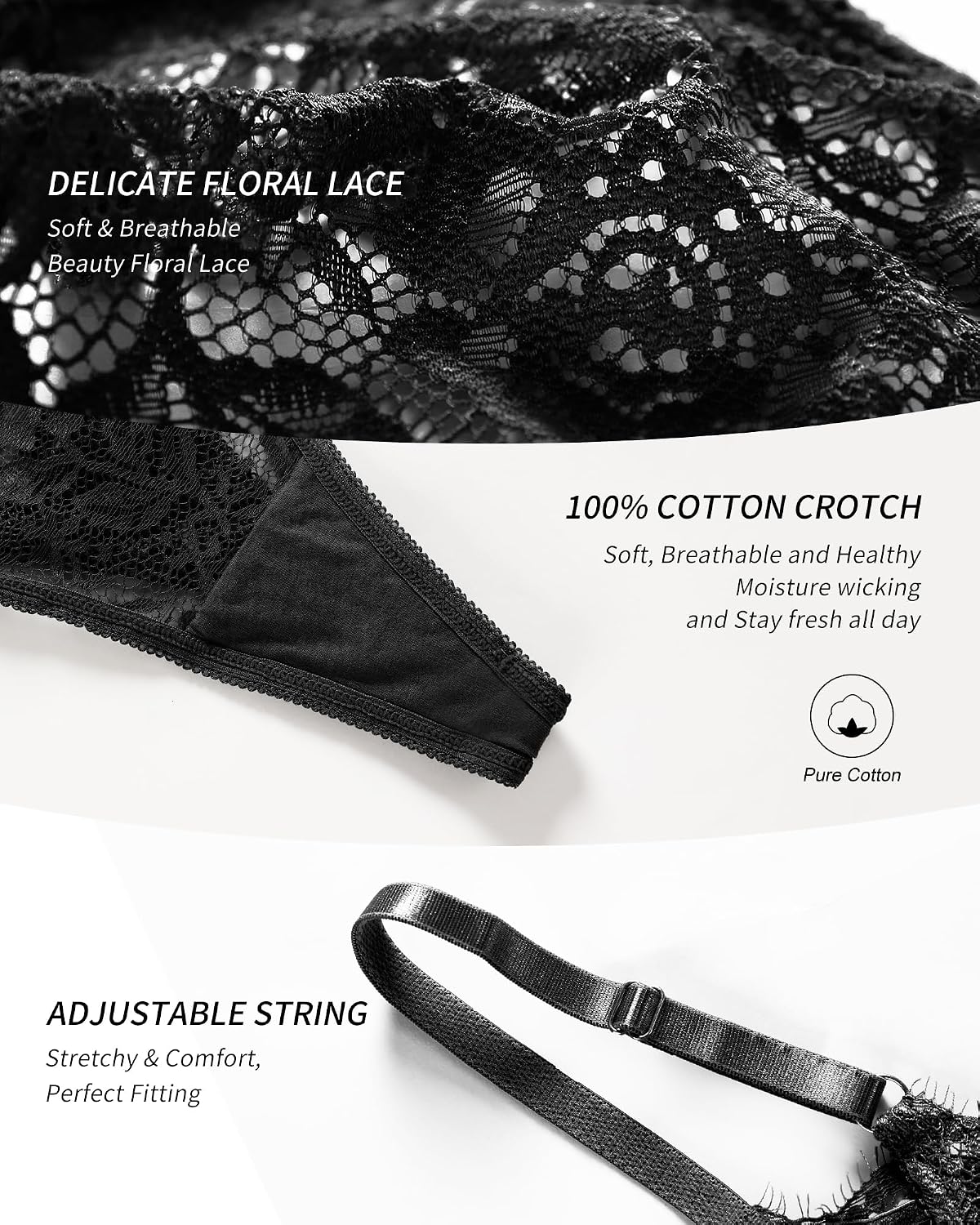 SHARICCA Women's Lace G-String Thong Pack — image 5