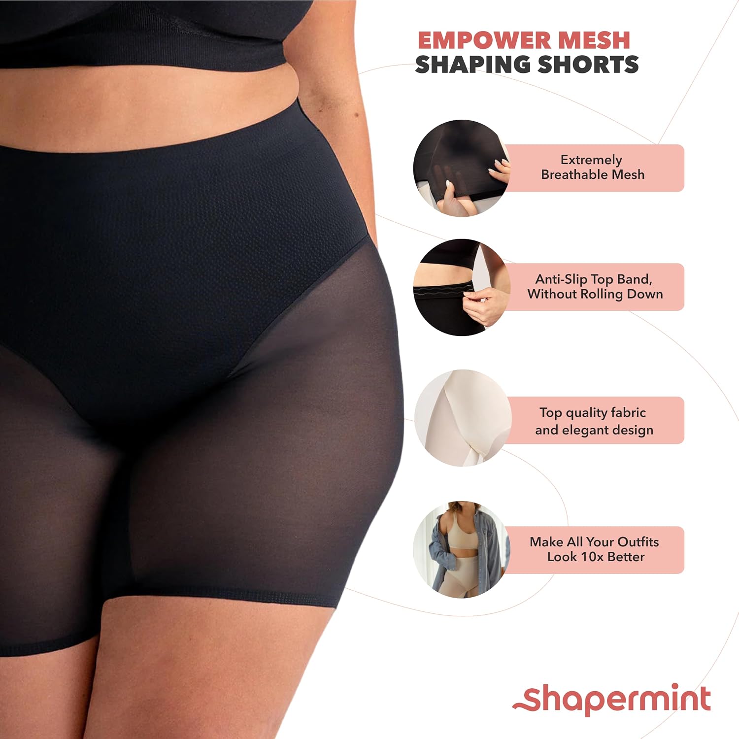 SHAPERMINT High Waisted Mesh Compression Shorts — image 2