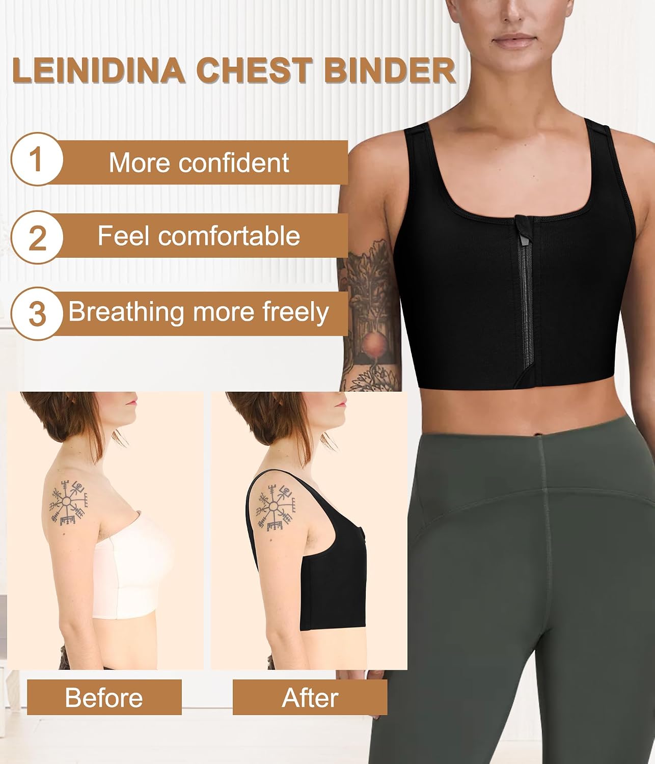 LEINIDINA FTM Chest Binder with Front Zipper — image 4