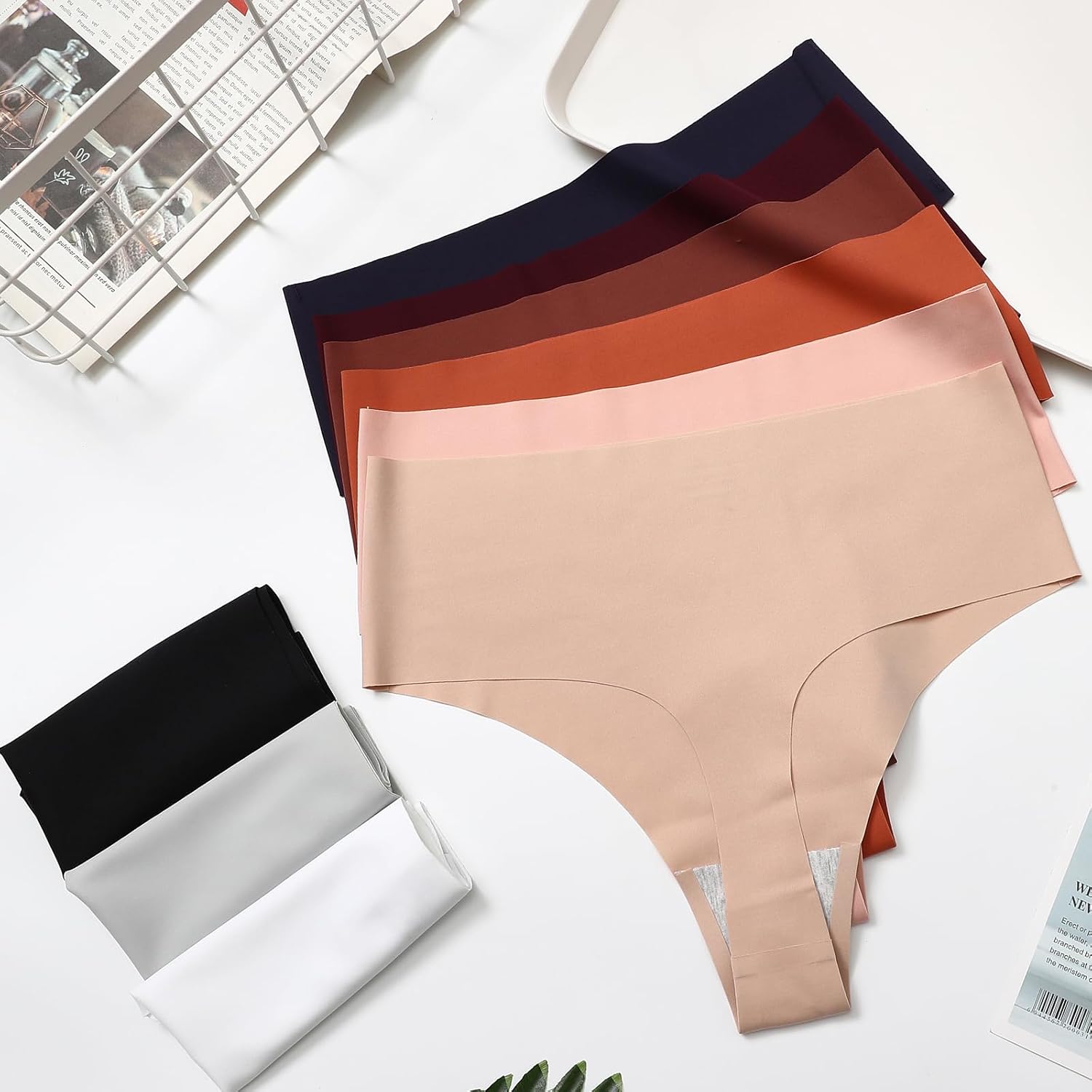 Wealurre Women's High Waisted Seamless Thongs 6-Pack — image 3