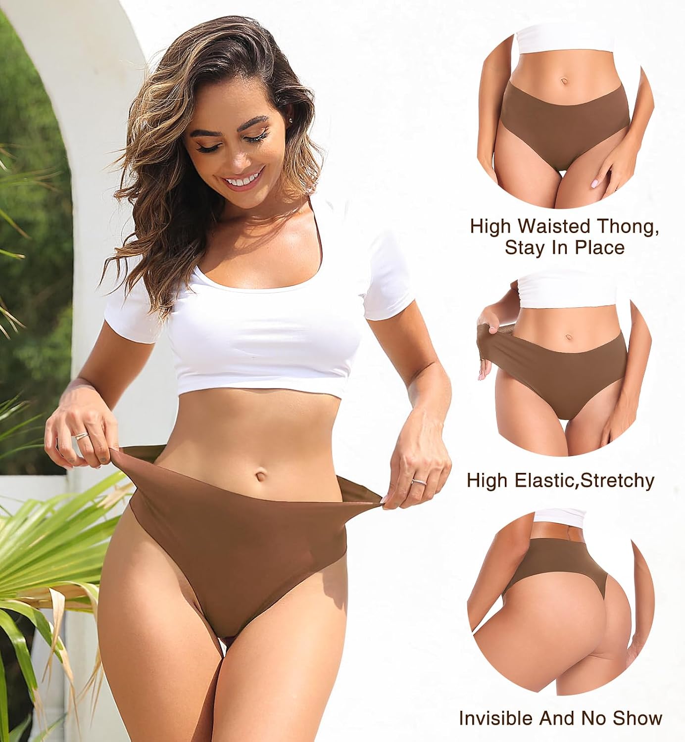 Wealurre Women's High Waisted Seamless Thongs 6-Pack — image 4