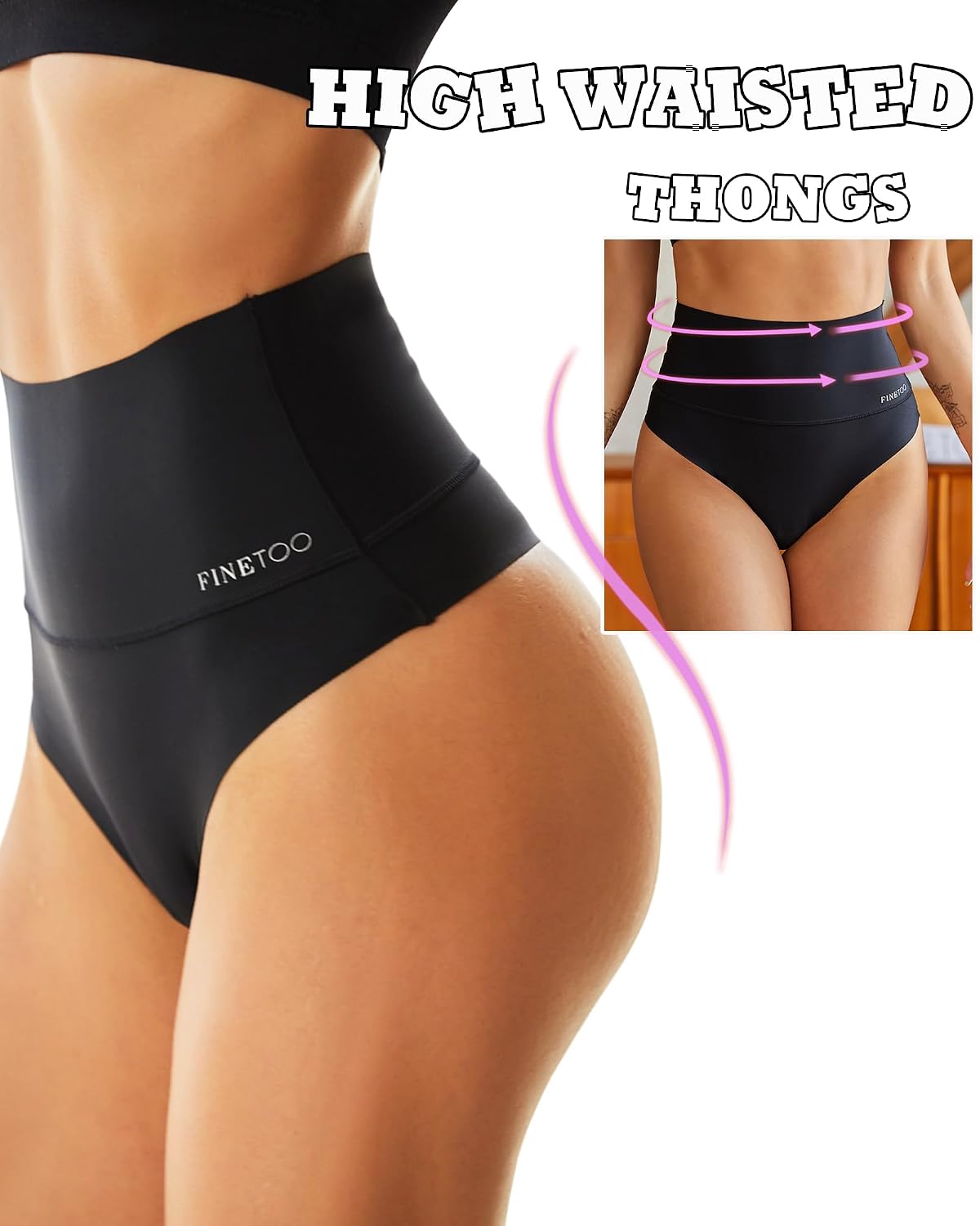 FINETOO High Waisted Seamless Thong 4-Pack — image 2