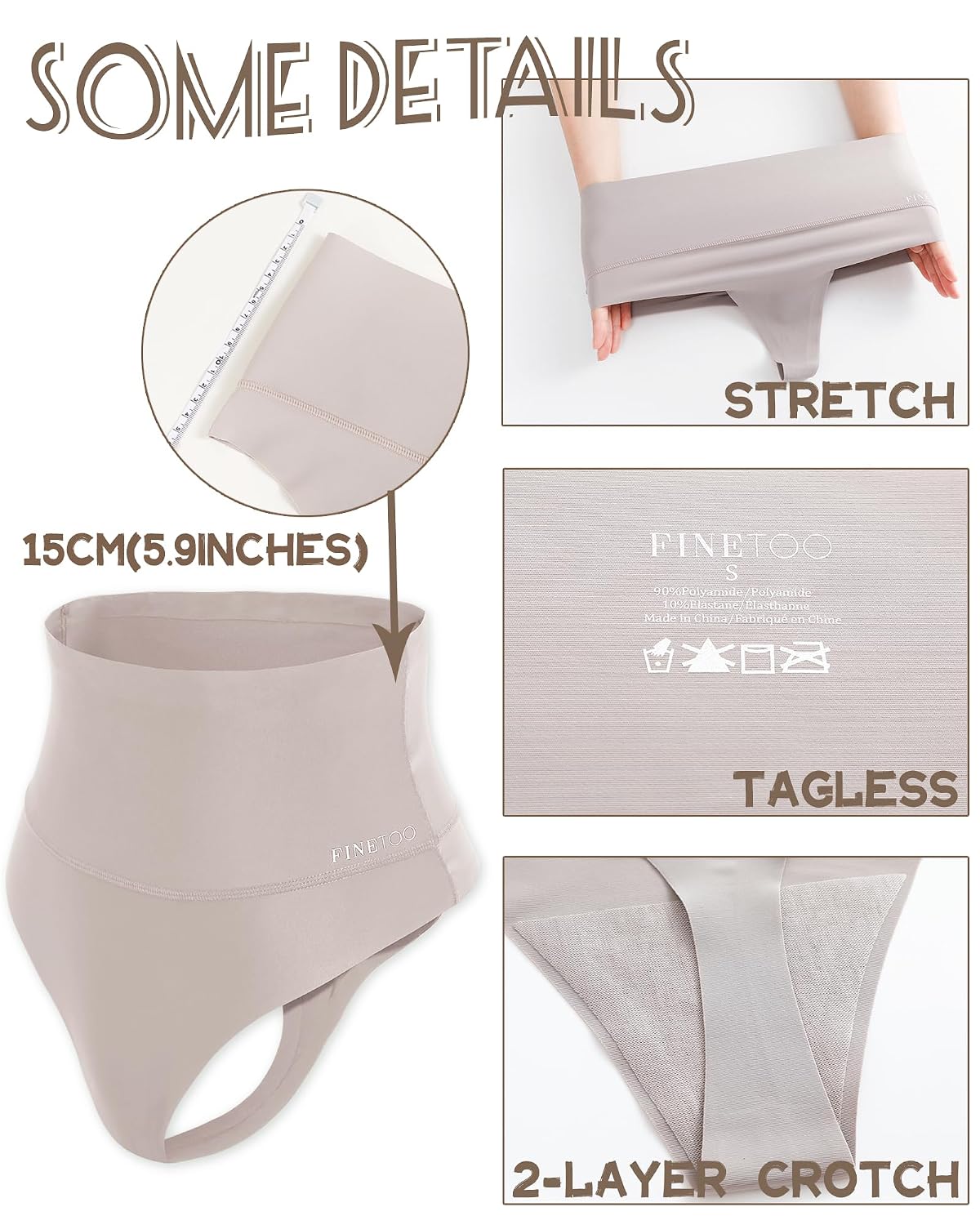 FINETOO High Waisted Seamless Thong 4-Pack — image 4