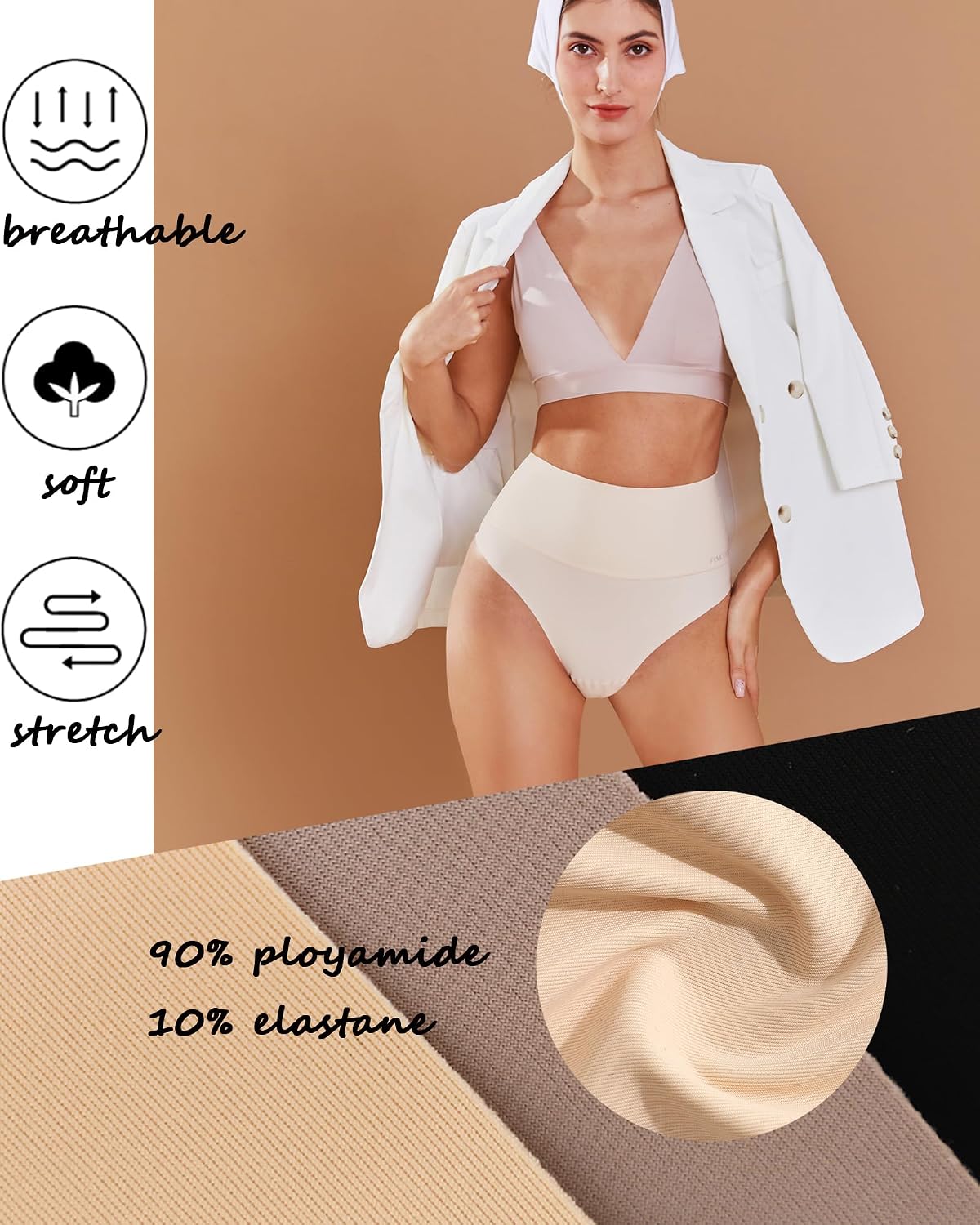 FINETOO High Waisted Seamless Thong 4 Pack — image 3