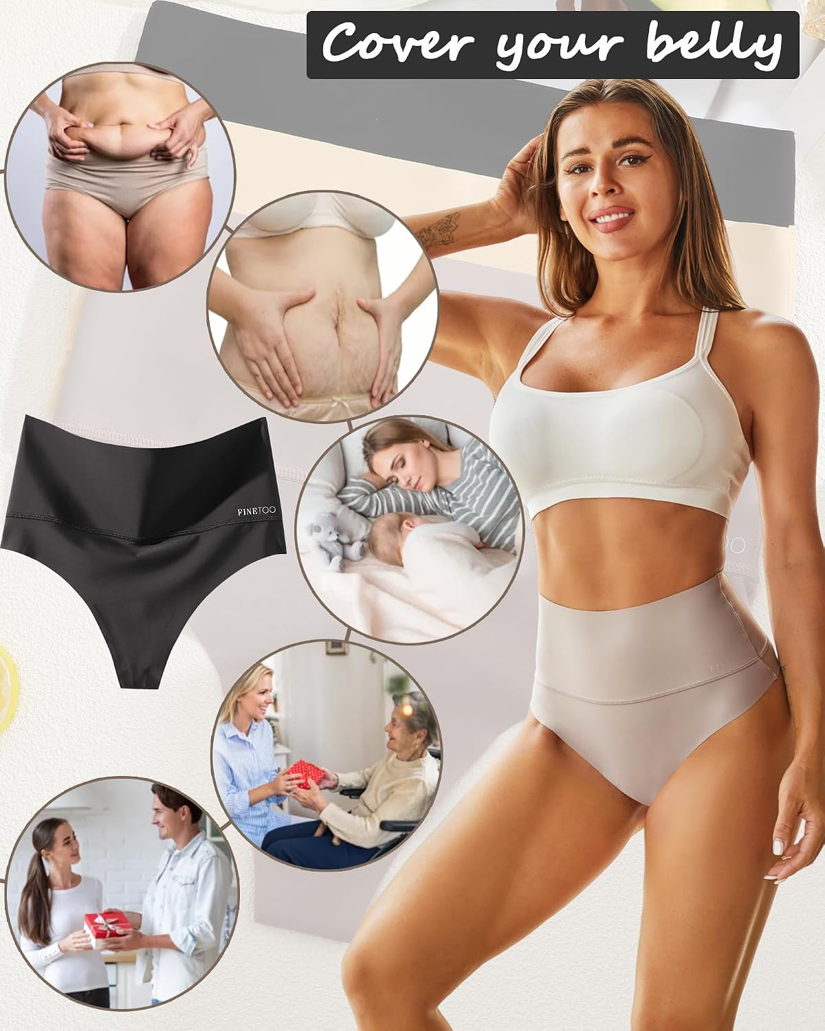 FINETOO High Waisted Seamless Thong 4 Pack — image 5