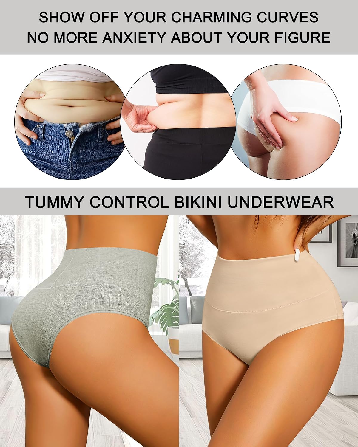 ASIMOON High Waisted Tummy Control Bikini Panties — image 4