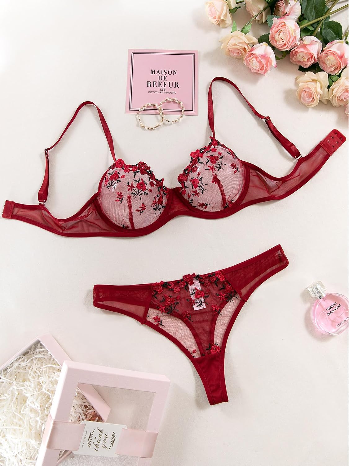 Lilosy Floral Embroidery Push Up Lingerie Set — image 5