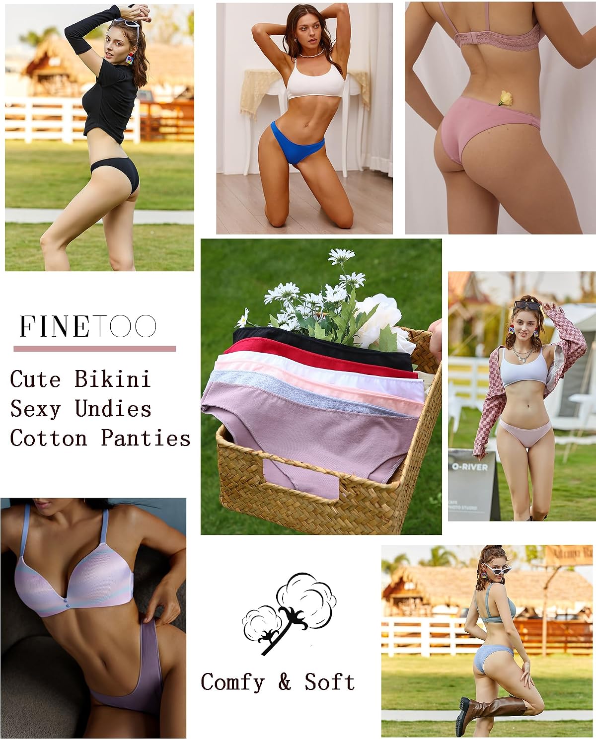 FINETOO Women's Cotton Cheeky Bikini Panties 6-Pack — image 5