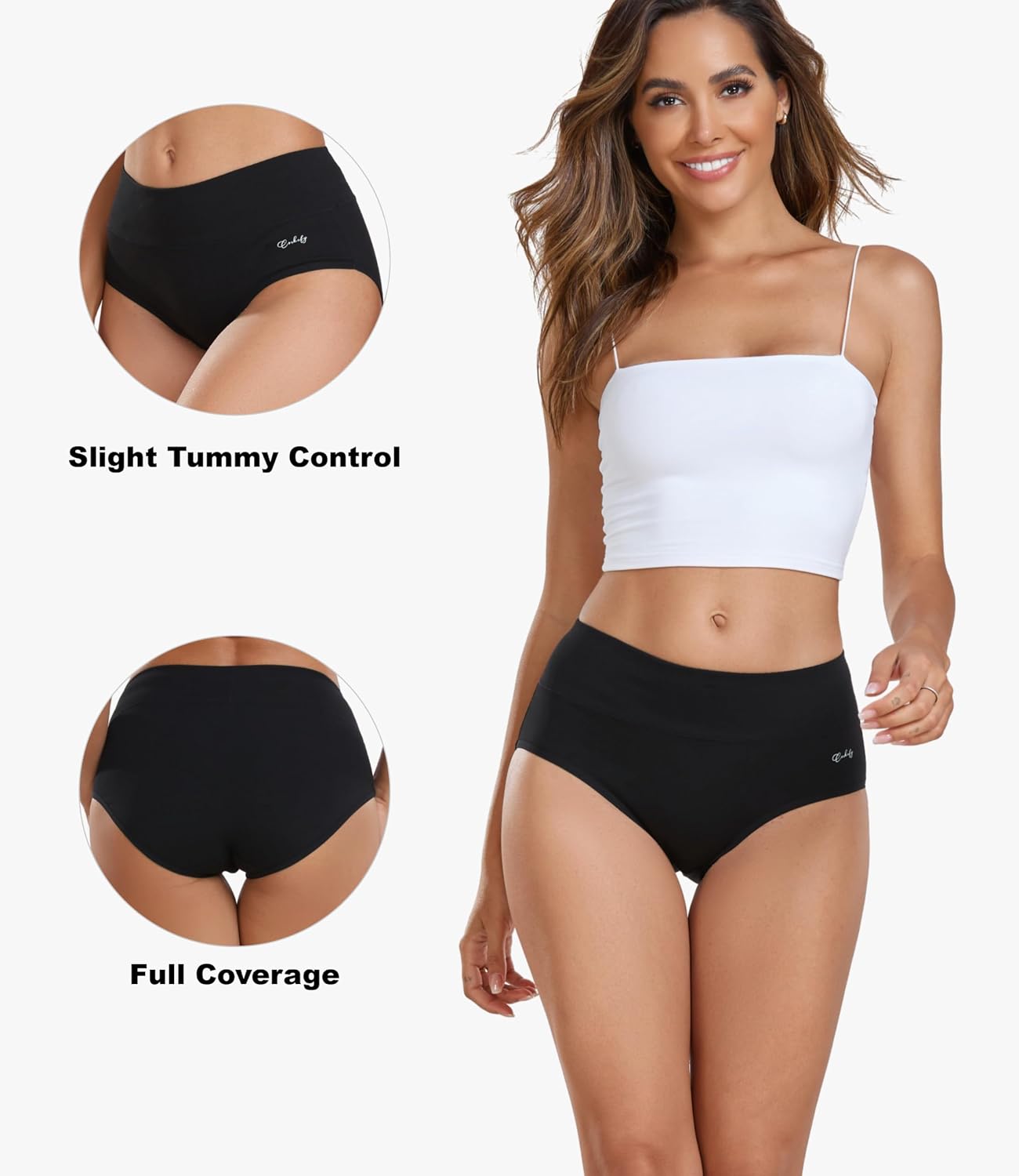 Coskefy Women's High Waisted Cotton Briefs 5 Pack — image 2