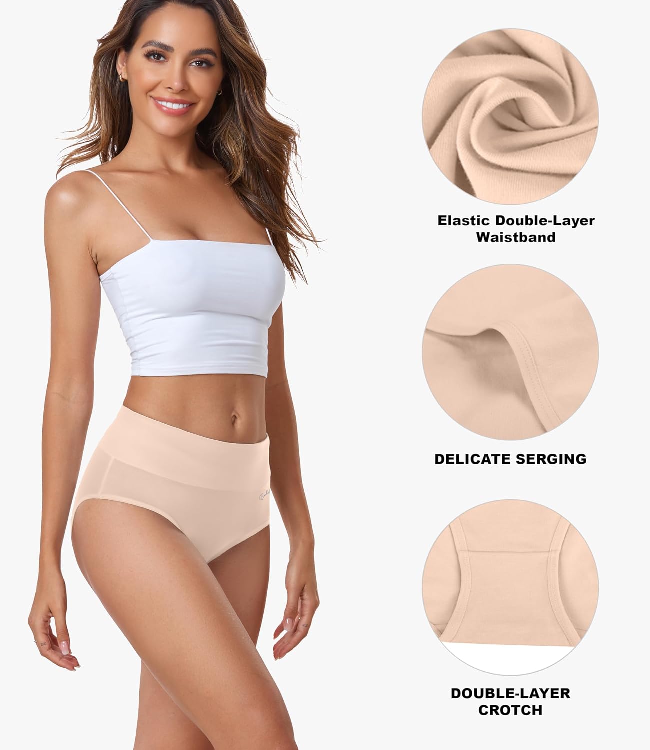 Coskefy Women's High Waisted Cotton Briefs 5 Pack — image 3