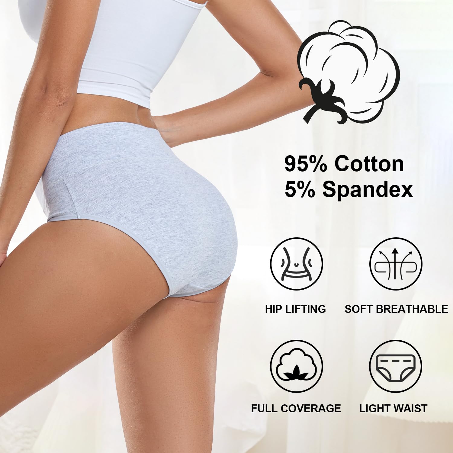 Coskefy Women's High Waisted Cotton Briefs 5 Pack — image 4