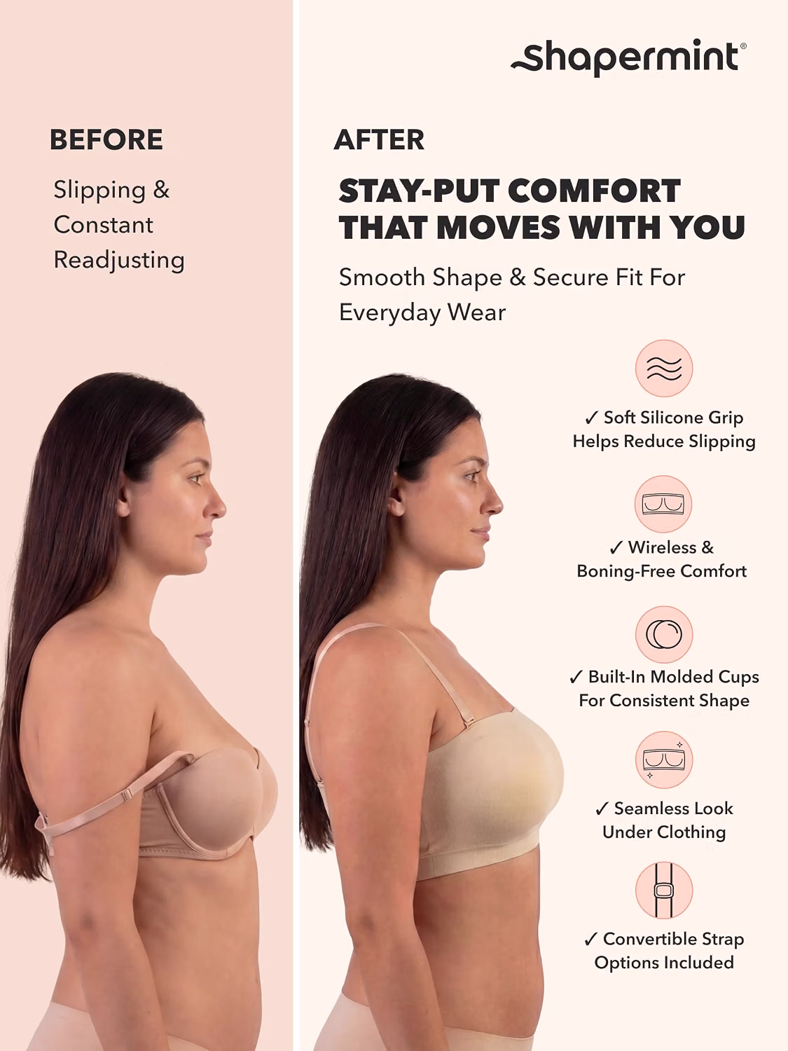 SHAPERMINT Strapless Wireless Bandeau Bra — image 5