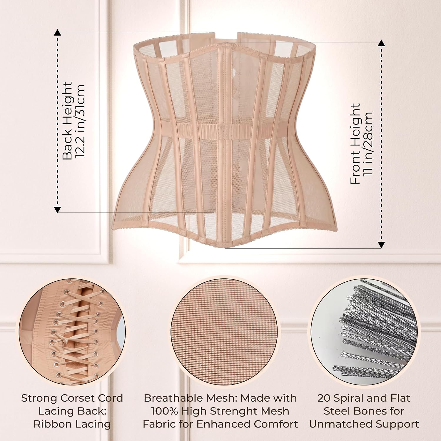 WS Waist Secrets Mesh Lace Up Corset Waist Trainer — image 6