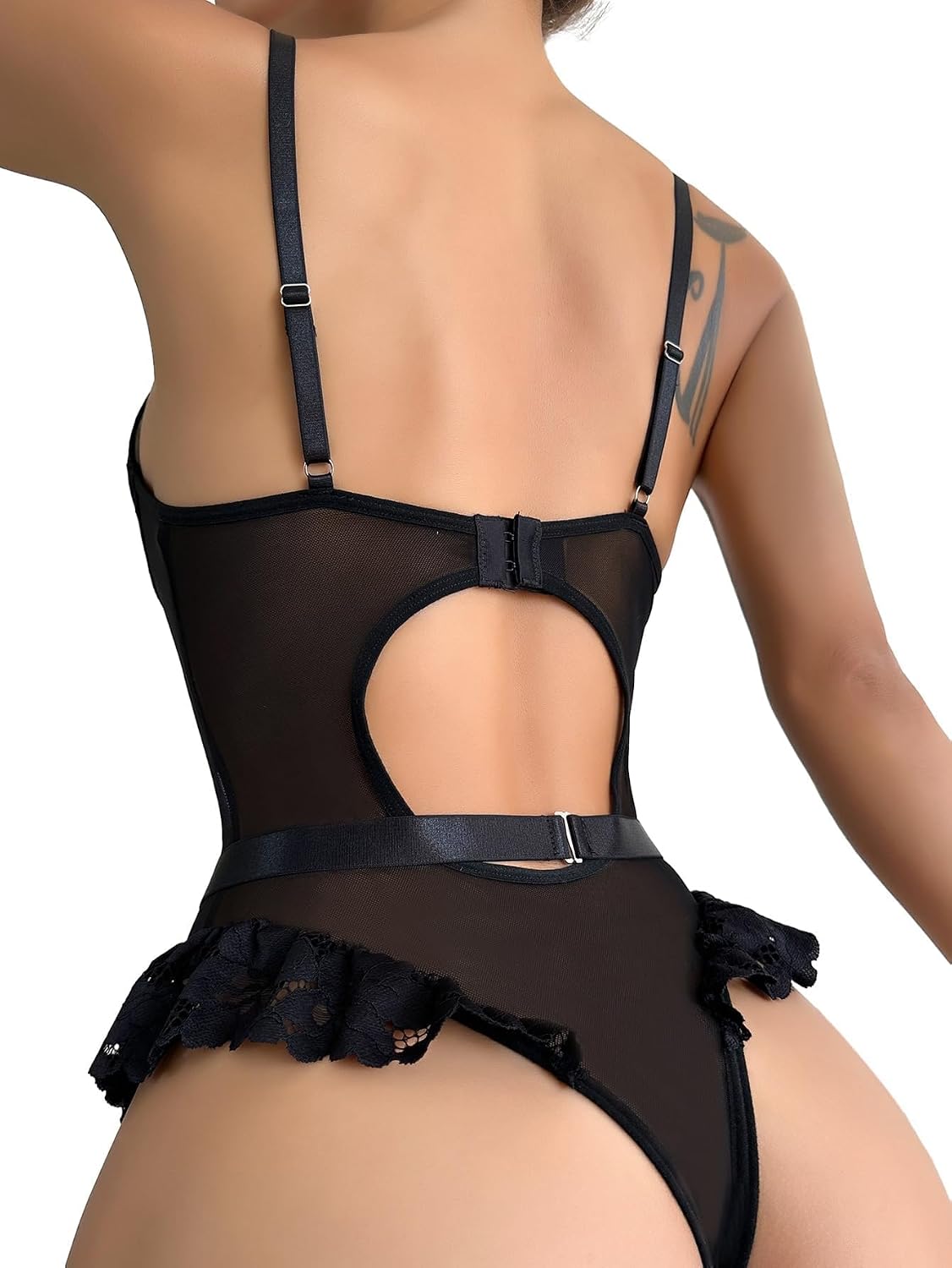 Lilosy Lace Mesh Bodysuit and Garter Set — image 3