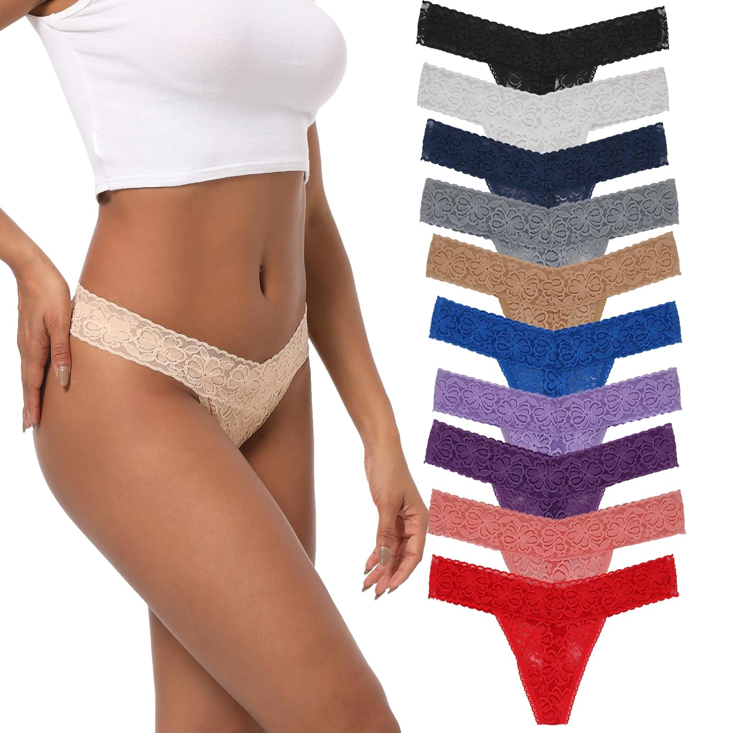 Yuamose Plus Size Lace T-Back Thongs 10-Pack