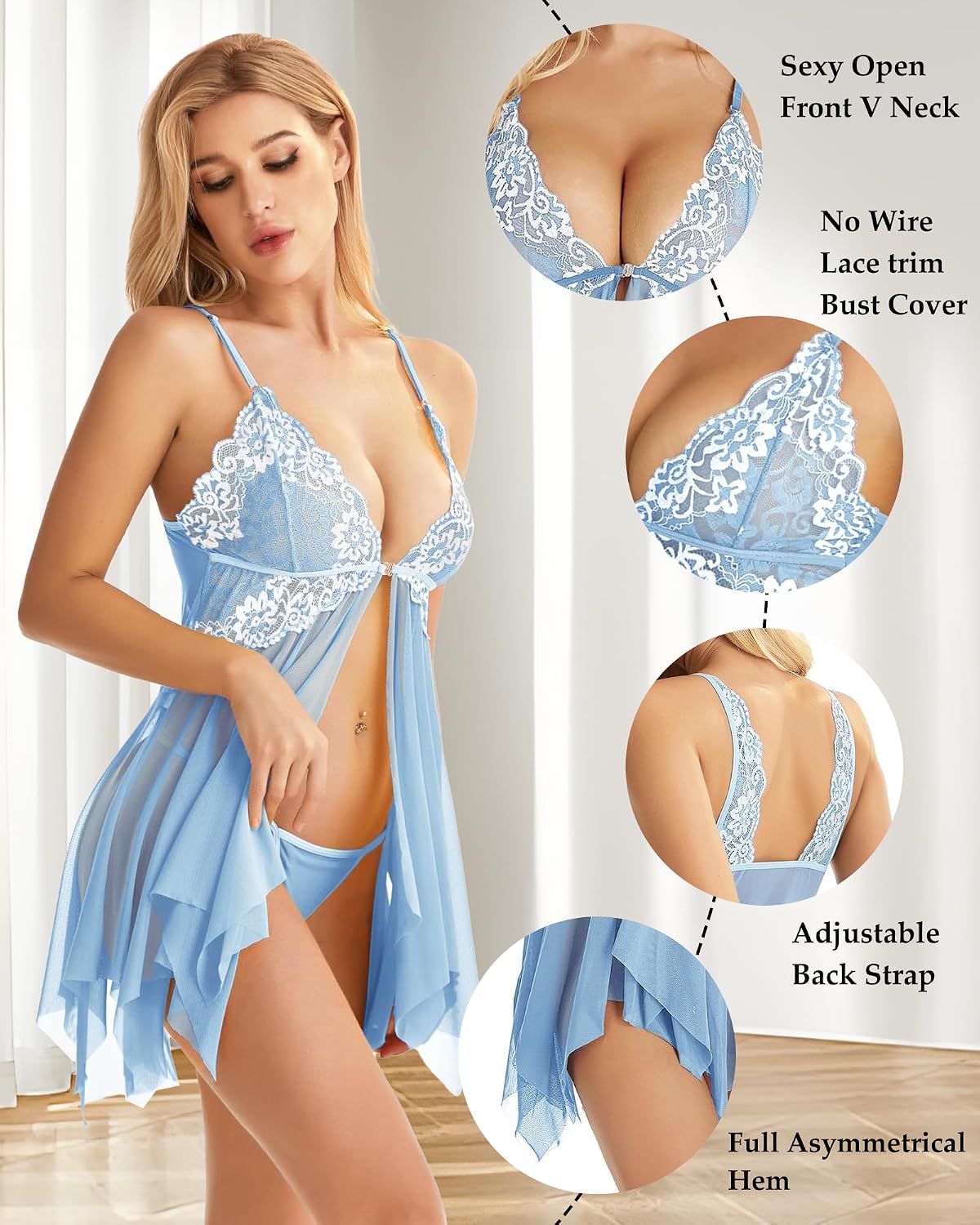 ADOREJOY Front Closure Mesh Lace Babydoll Chemise — image 4