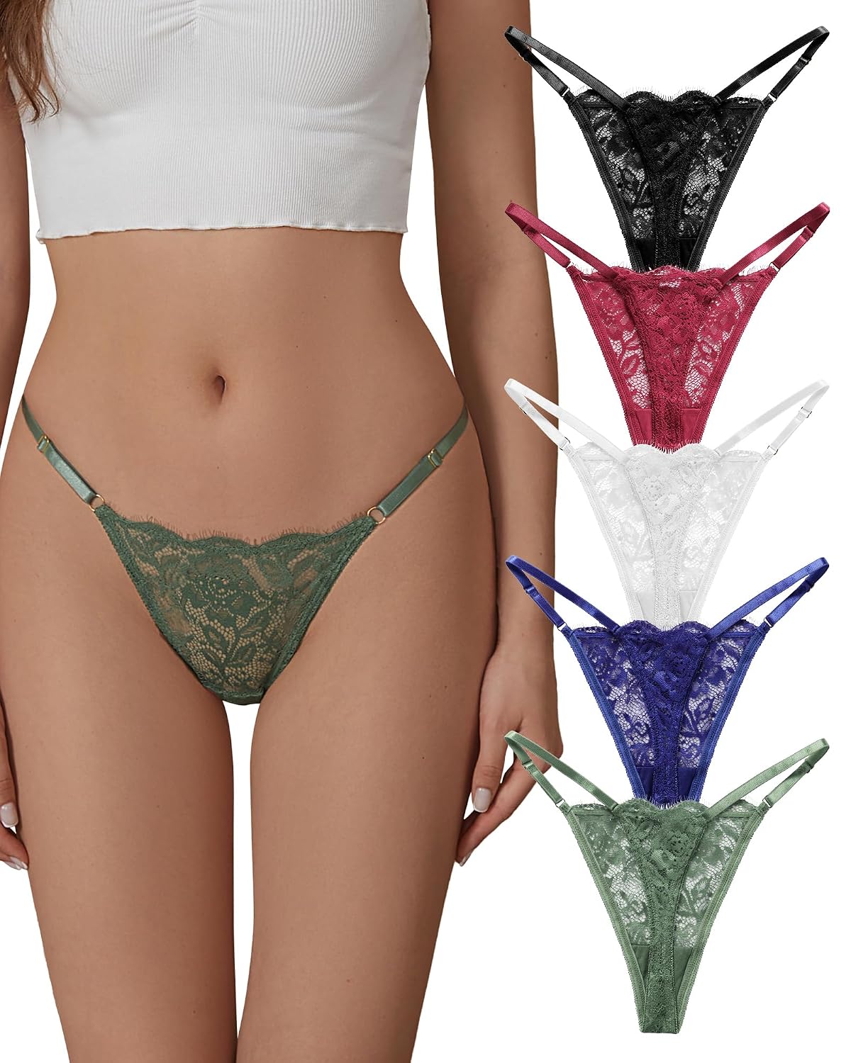 SHARICCA Women's Lace G-String Thong Pack