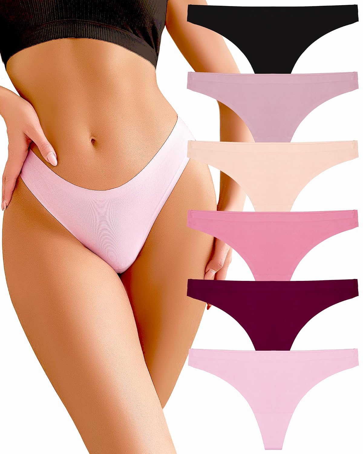FINETOO 6-Pack Seamless No Show Thongs