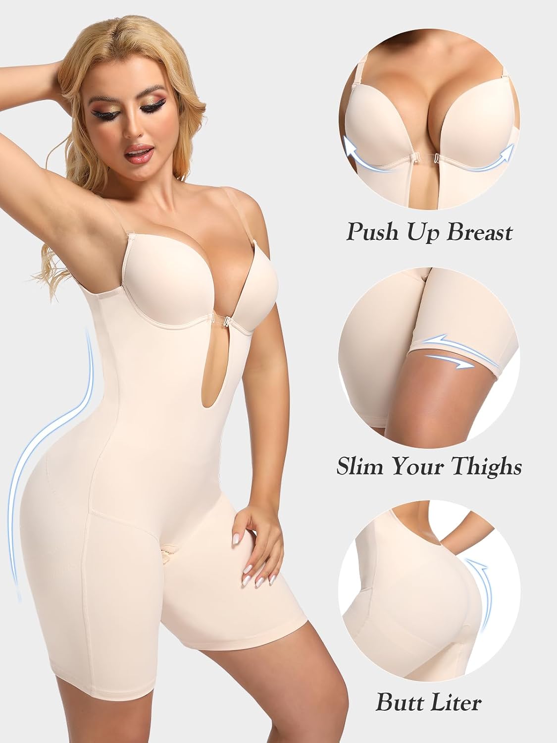 Decorus Backless Plunge Shapewear Bodysuit for Women — image 2