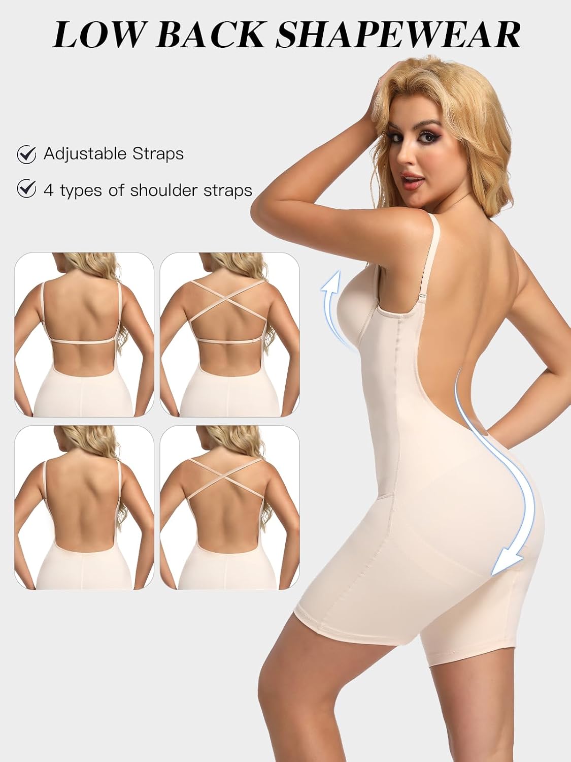 Decorus Backless Plunge Shapewear Bodysuit for Women — image 3