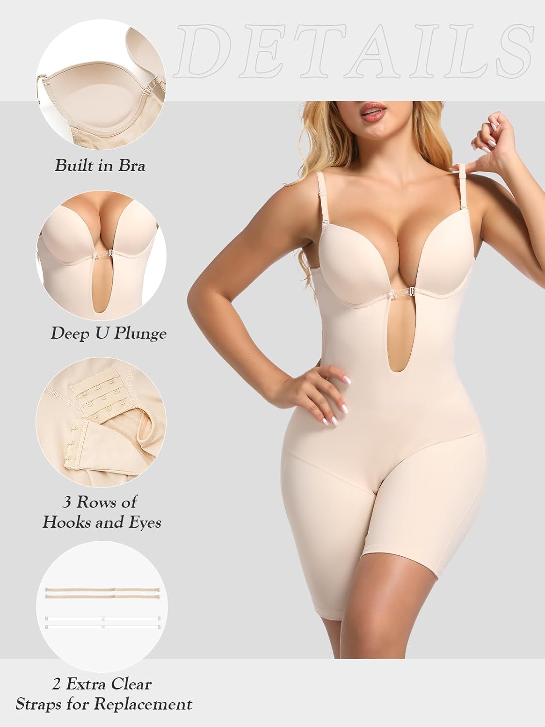 Decorus Backless Plunge Shapewear Bodysuit for Women — image 4